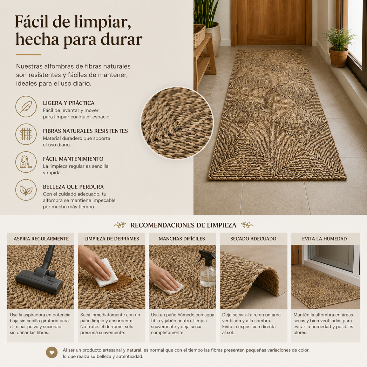 Alfombra de Yute Rectangular 90 x 150 cm – Fibra Natural Tejida Artesanal