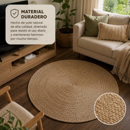 Alfombra Redonda 120 cm de Yute Natural Hecha a Mano – Decoración Boho Chic