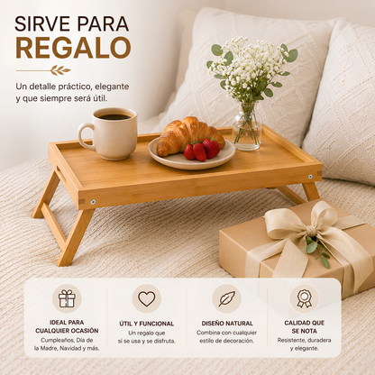 Bandeja de Bambú Plegable para Cama 50x30 cm – Desayuno, Laptop y Escritorio