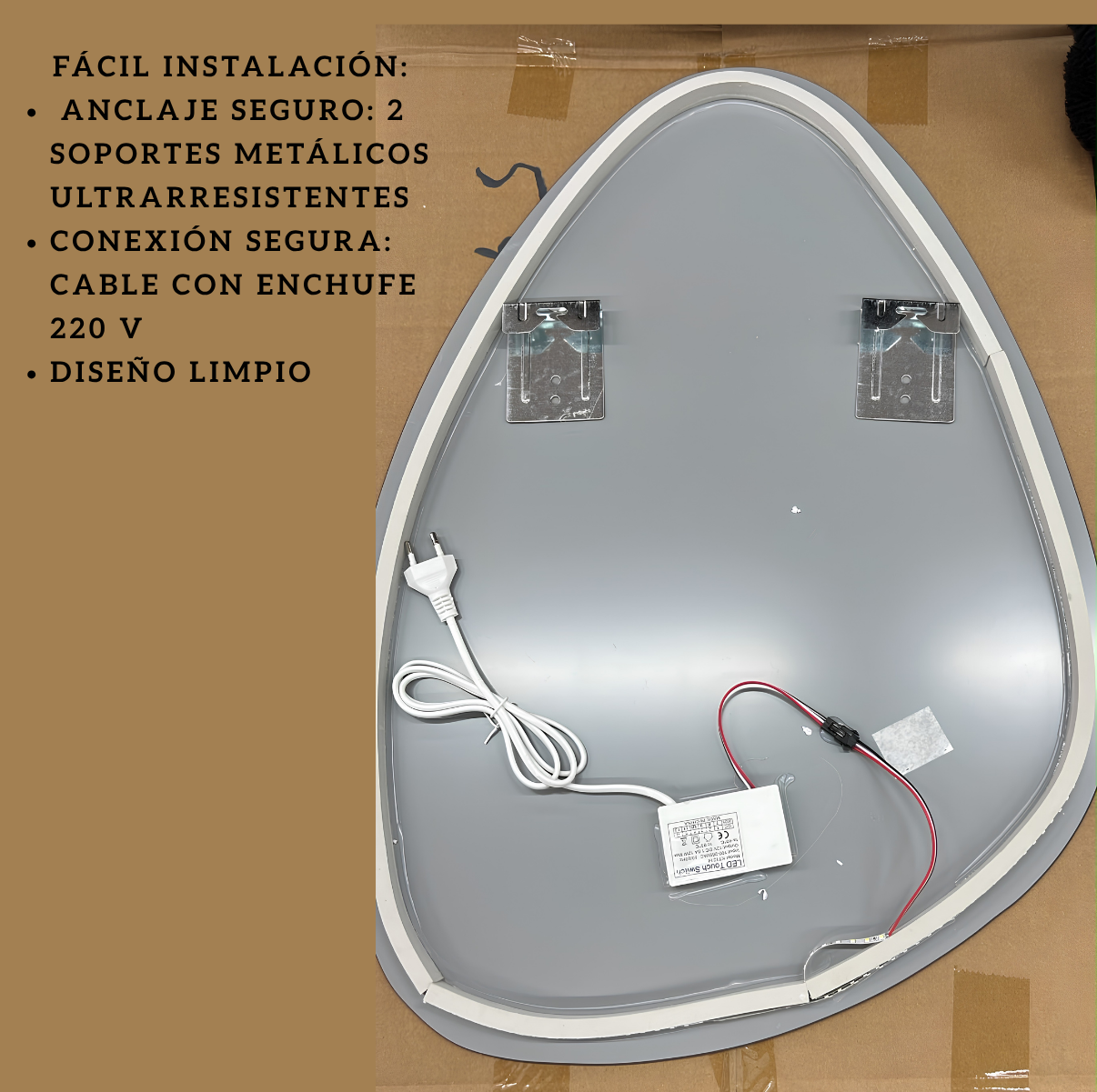 Espejo LED Forma Irregular Moderno 70 x 50 cm – Decoración Boho para Sala y Dormitorio