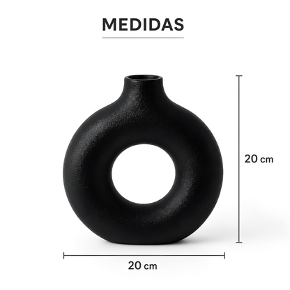Jarrón Decorativo Redondo Hueco Negro Mate – Estilo Moderno Minimalista