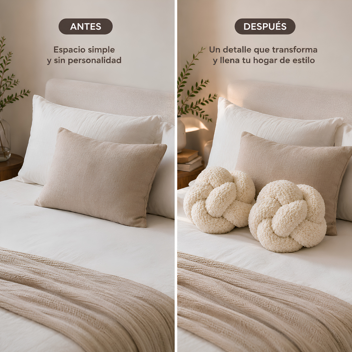 Set de Cojines Decorativos Nudo Escandinavo Blanco – 25 cm