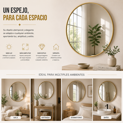 Espejo redondo dorado de 80 cm