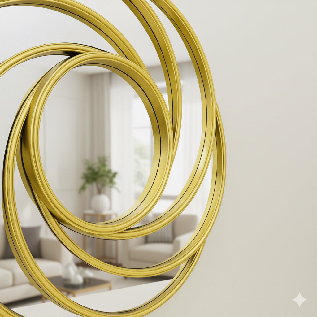 Espejo Redondo Dorado Abstracto – 68 cm