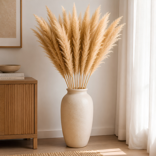 Set de 9 Pampas Grass Naturales Beige de 140 cm