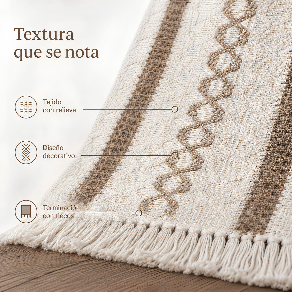 Camino de Mesa Boho con Flecos 180 x 30 cm, Beige y Marrón