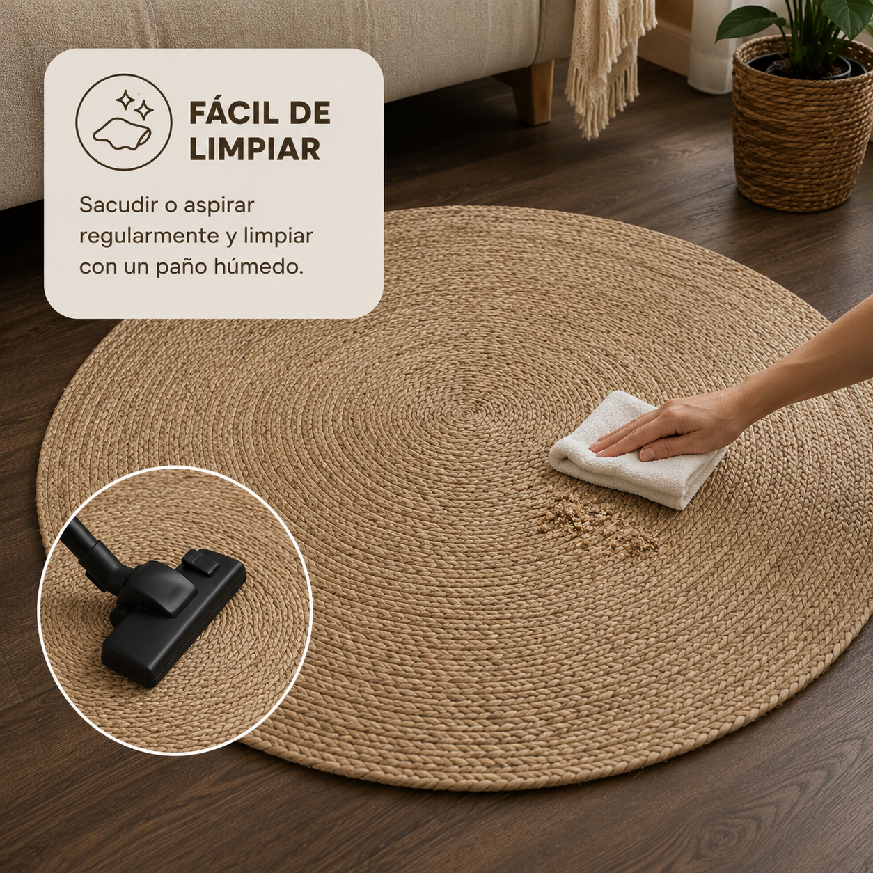 Alfombra Redonda 120 cm de Yute Natural Hecha a Mano – Decoración Boho Chic