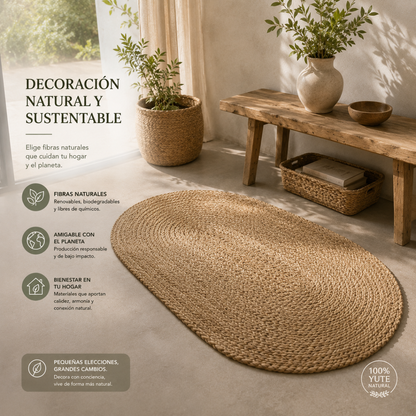 Alfombra de Yute Natural Ovalada 100 x 150 cm – Living, Dormitorio o Entrada