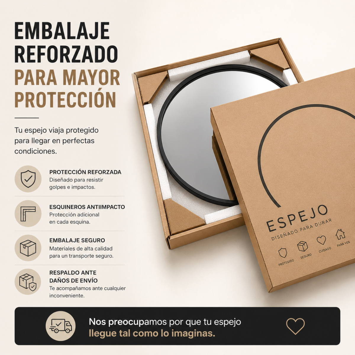 Espejo Redondo Decorativo 60 cm Marco Negro – Estilo Nórdico Minimalista