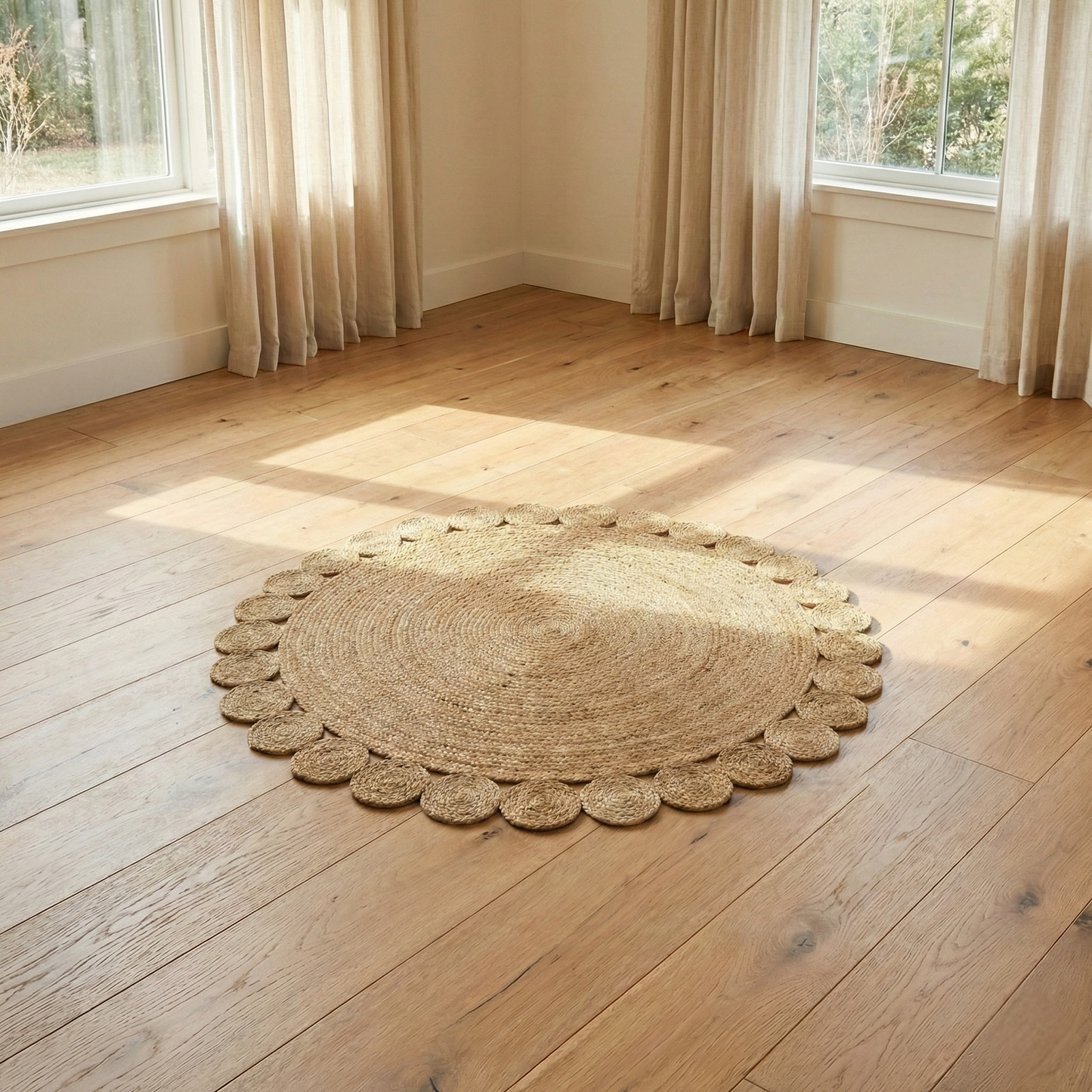 Alfombra Redonda de Yute Natural 150 cm - Diseño Artesanal con Borde Decorativo