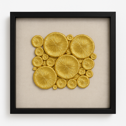 Cuadro Decorativo con Relieve Dorado – Arte de Pared en 3D con Marco Negro