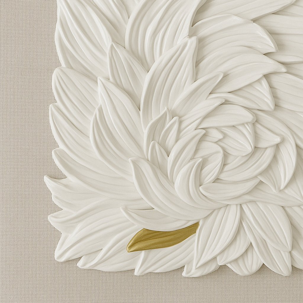 Cuadro Decorativo en Relieve Blanco con Detalle Dorado – Arte Moderno con Marco Blanco