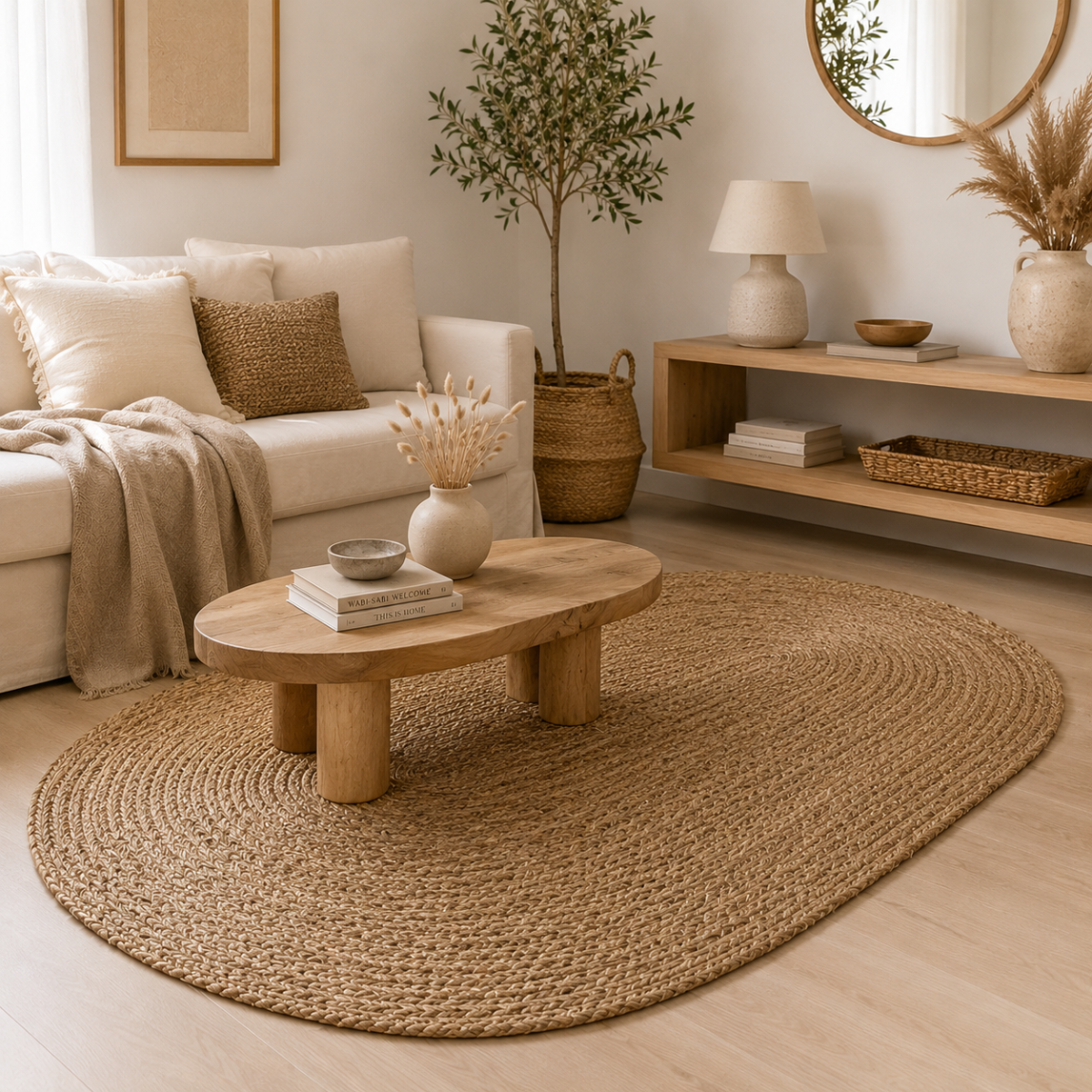 Alfombra de Yute Natural Ovalada 100 x 150 cm – Living, Dormitorio o Entrada