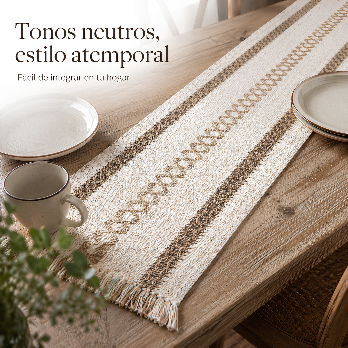 Camino de Mesa Boho con Flecos 180 x 30 cm, Beige y Marrón