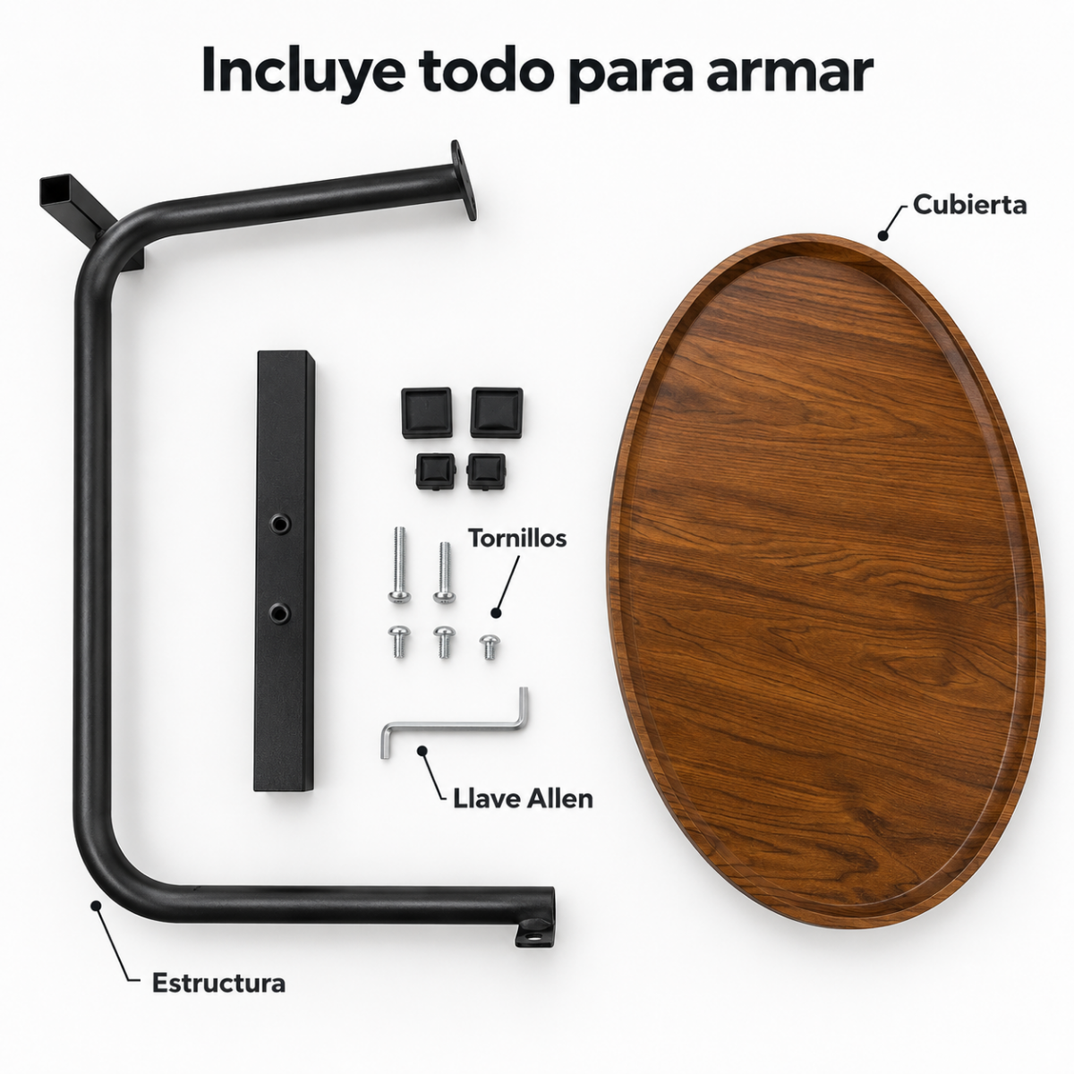 Mesa Auxiliar Tipo C – Madera Nogal y Metal Negro | Moderna Industrial