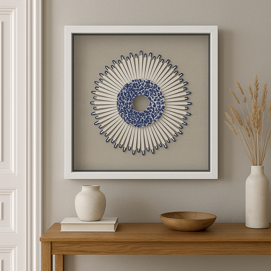 Cuadro Decorativo en Relieve con Diseño Circular Azul y Blanco – Arte Moderno Texturizado