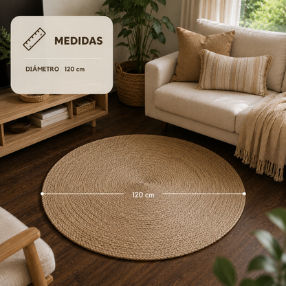 Alfombra Redonda 120 cm de Yute Natural Hecha a Mano – Decoración Boho Chic
