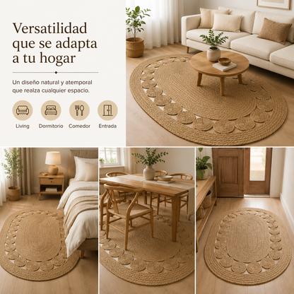 Alfombra de Yute Ovalada Artesanal - 150x100 cm - Diseño de Espirales