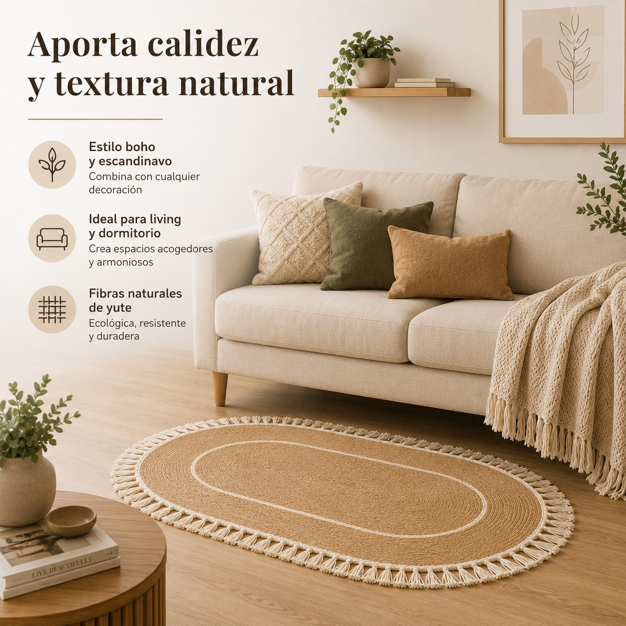 Alfombra Ovalada de Yute con Flecos