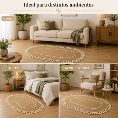Alfombra Ovalada de Yute con Flecos