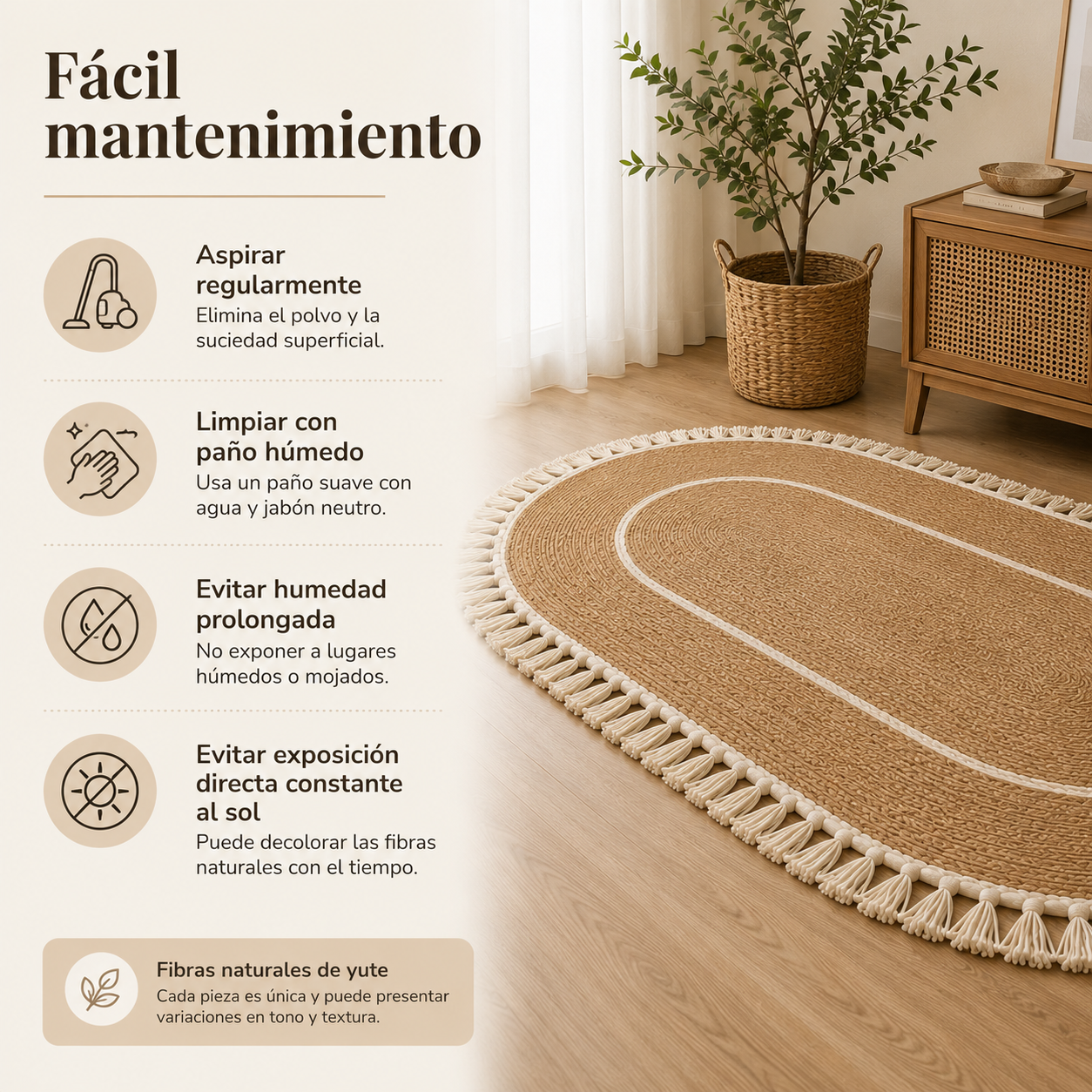 Alfombra Ovalada de Yute con Flecos