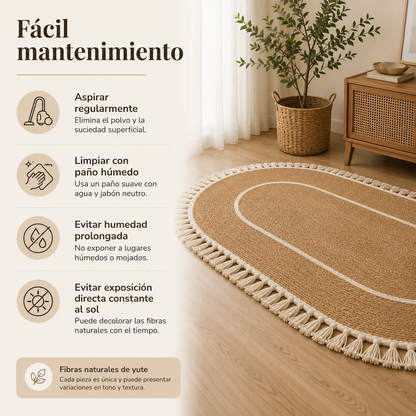 Alfombra Ovalada de Yute con Flecos