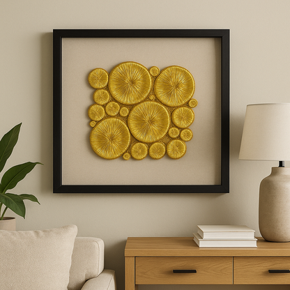 Cuadro Decorativo con Relieve Dorado – Arte de Pared en 3D con Marco Negro