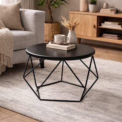 Mesa Auxiliar Redonda Negra Metálica 45x52cm | Estilo Industrial - KB Home