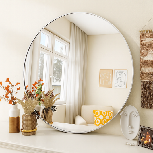 Espejo Circular o Redondo borde Plateado 70 y 80 cm