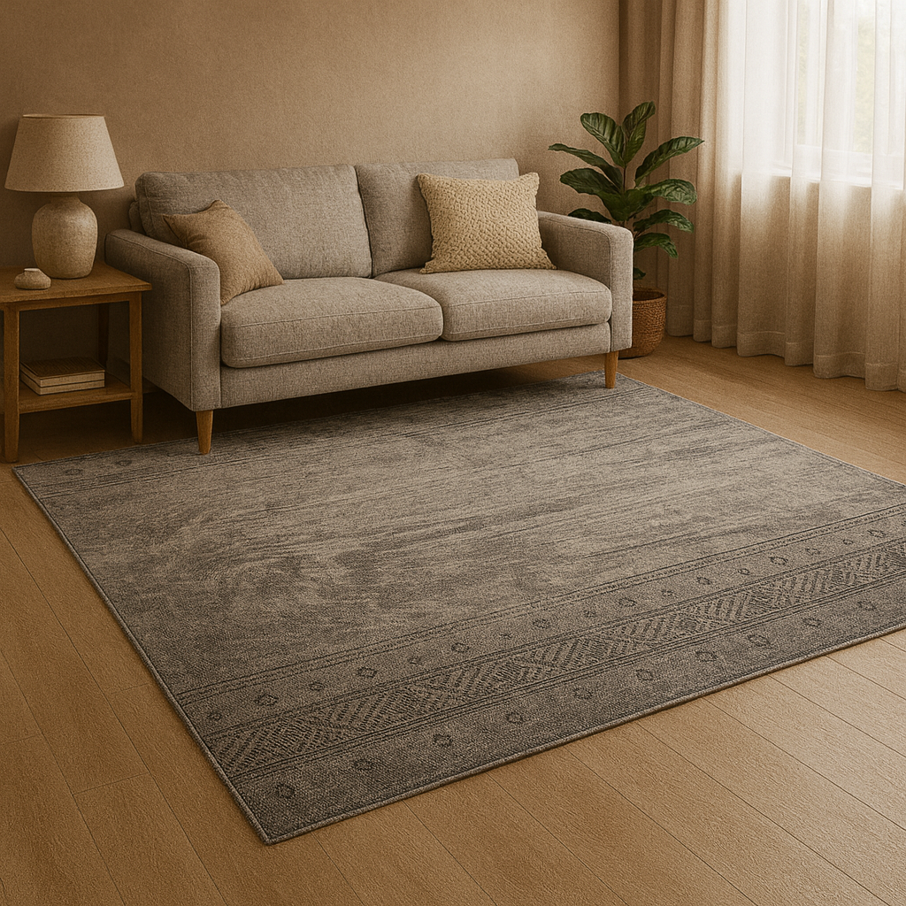 Alfombra Decorativa Gris con Diseño Étnico – Estilo Industrial Moderno