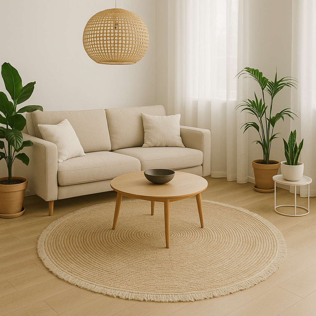 Alfombra Redonda de Yute Natural Tejida a Mano 120 cm – Estilo Boho Chic