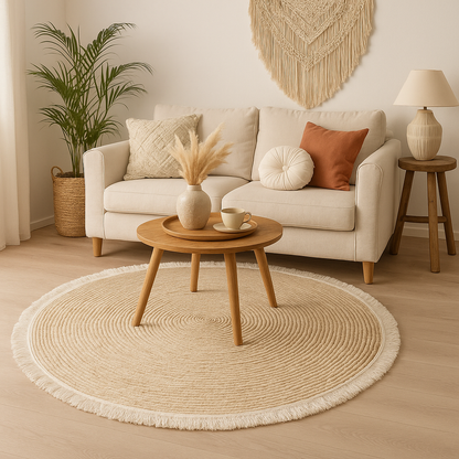 Alfombra Redonda de Yute Natural Tejida a Mano 120 cm – Estilo Boho Chic