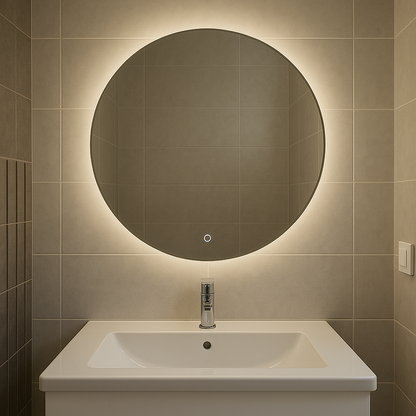 Espejo Redondo con Luz LED y Botón Digital