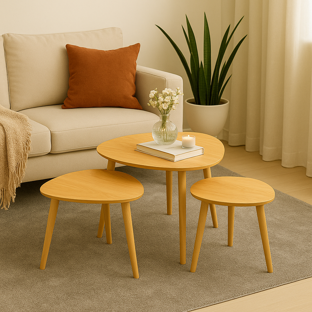 Set de 3 Mesas de Centro Nórdicas de Madera Prensada