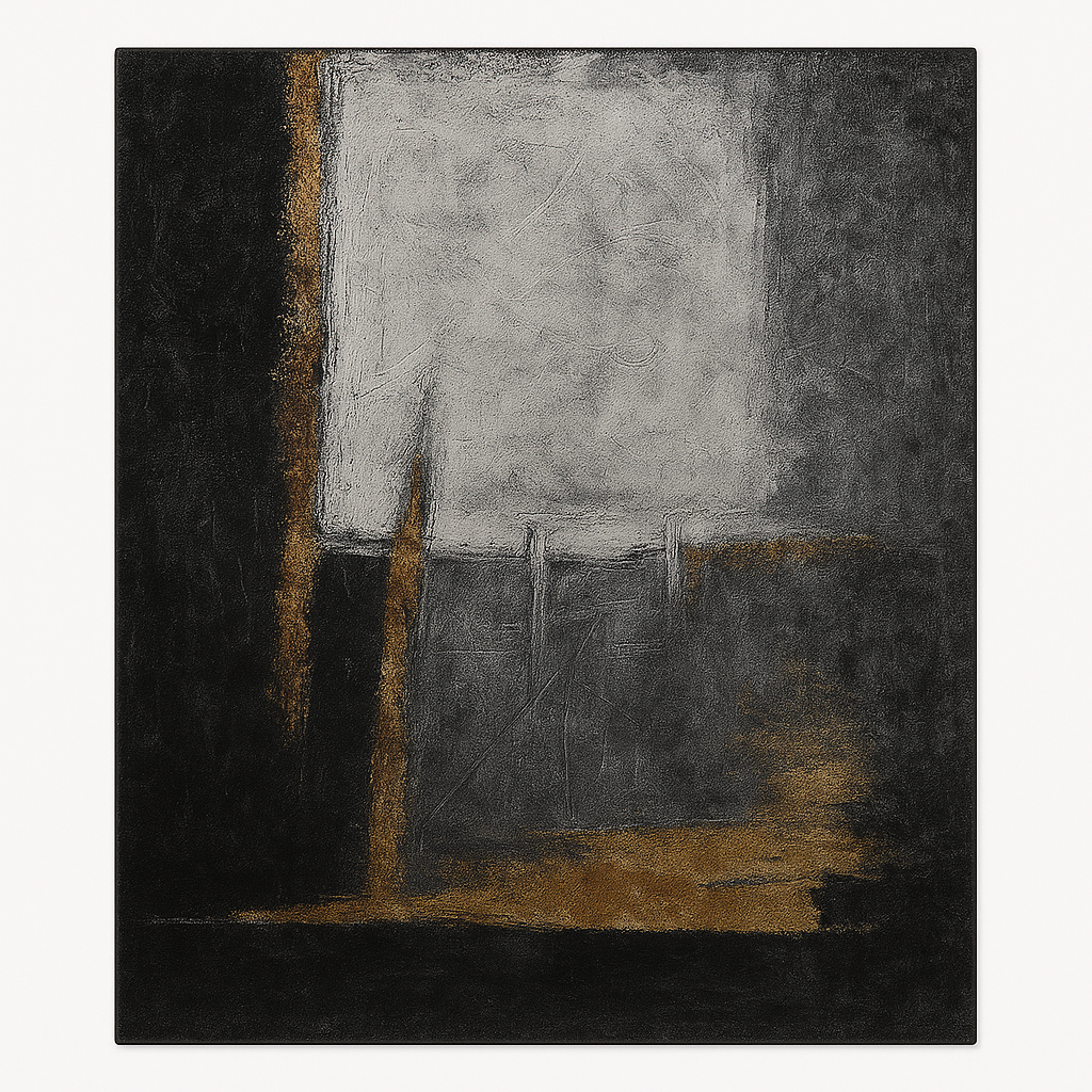 Alfombra Moderna Abstracta en Tonos Negro, Gris y Mostaza – Estilo Contemporáneo