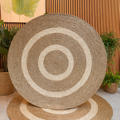 Alfombra Redonda de Yute Natural con Diseño de Aros Concéntricos – Estilo Boho Chic