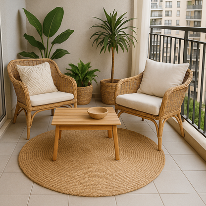 Alfombra Redonda de Yute Natural Hecha a Mano – Decoración Boho Chic