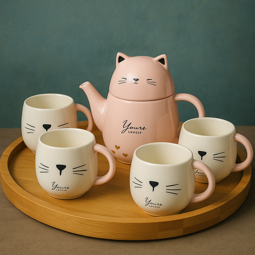 Set de Tetera y Tazas de Café o Te de Gatuno
