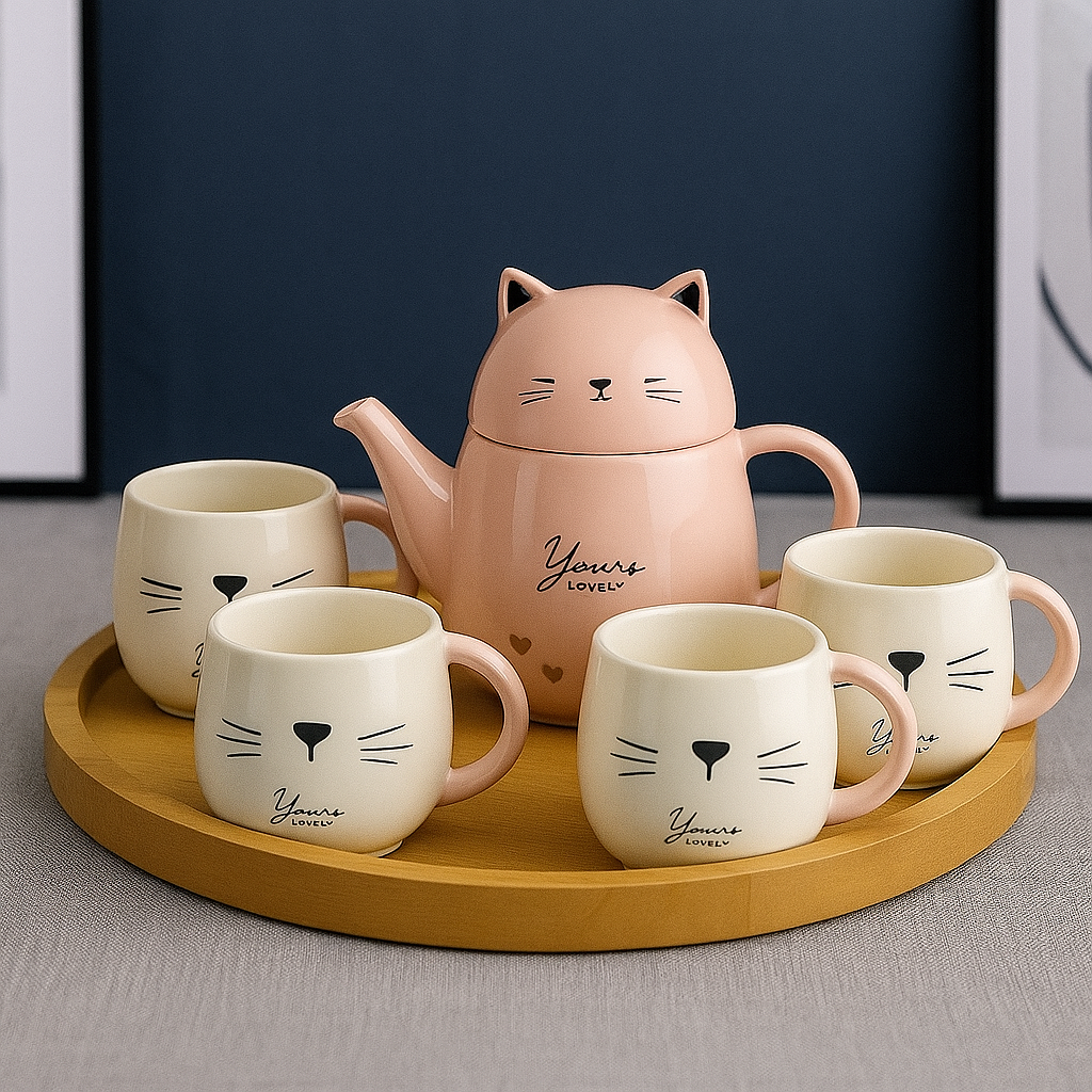 Set de Tetera y Tazas de Café o Te de Gatuno