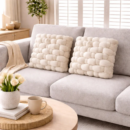 Set de Cojines Decorativos Acolchado Texturizado 33x33 cm – Beige Natural - KB Home
