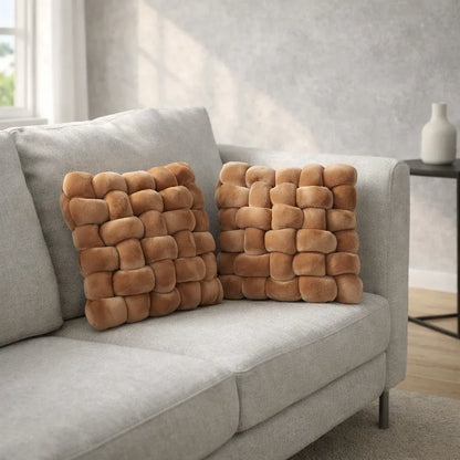 Set de Cojines Decorativo Cuadrado Trenzado Café – 33 x 33 cm - KB Home