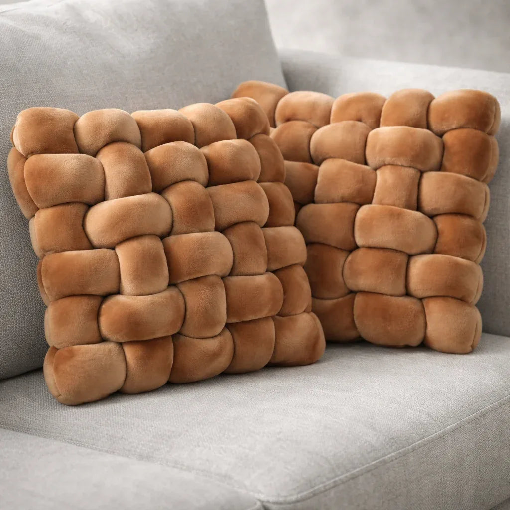 Set de Cojines Decorativo Cuadrado Trenzado Café – 33 x 33 cm - KB Home