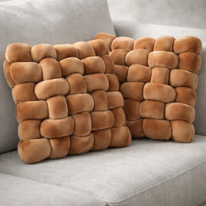 Set de Cojines Decorativo Cuadrado Trenzado Café – 33 x 33 cm - KB Home