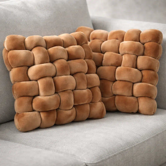 Set de Cojines Decorativo Cuadrado Trenzado Café – 33 x 33 cm - KB Home