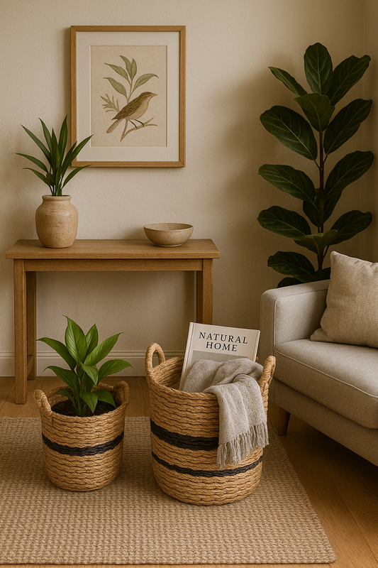Set de 2 Cestas de Tejido Natural  para usar como Materos,  Decoración, Lavanderia