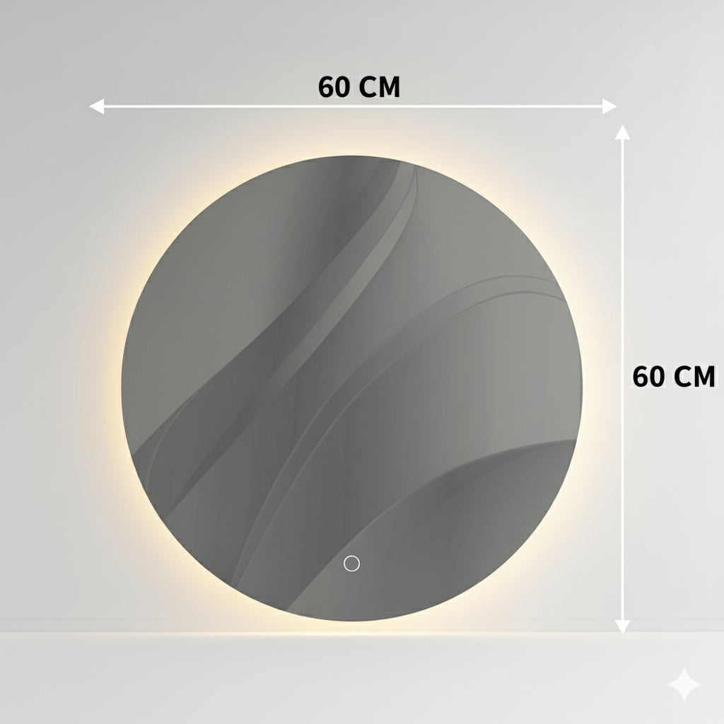 Espejo Redondo con Luz LED y Botón Digital