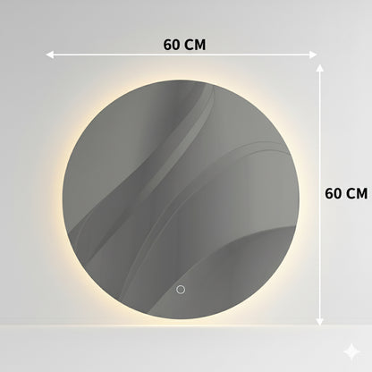 Espejo Redondo con Luz LED y Botón Digital