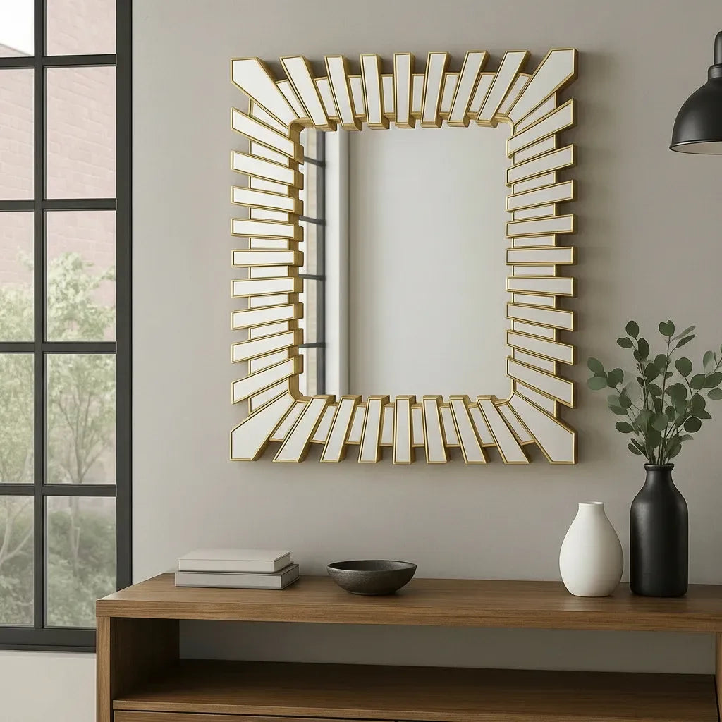 Espejo Decorativo Dorado 70x90 cm – Diseño Moderno tipo Sol - KB Home