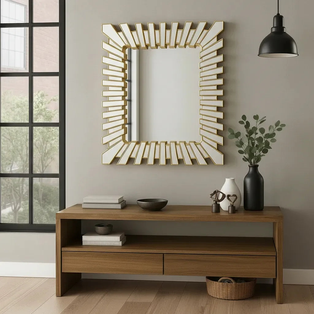 Espejo Decorativo Dorado 70x90 cm – Diseño Moderno tipo Sol - KB Home