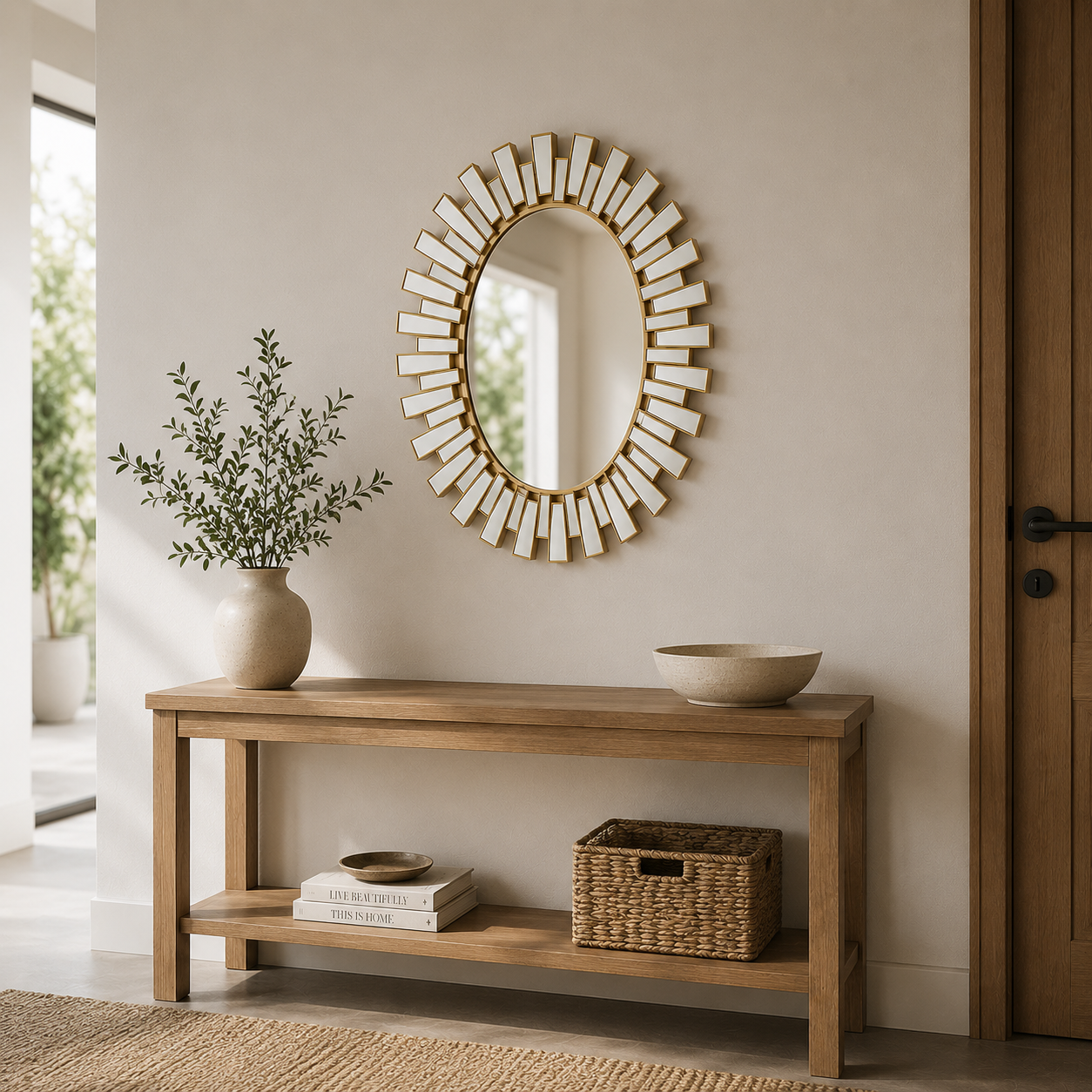 Espejo Sol Dorado Decorativo 68 x 94 cm – Marco Rayos Dorados
